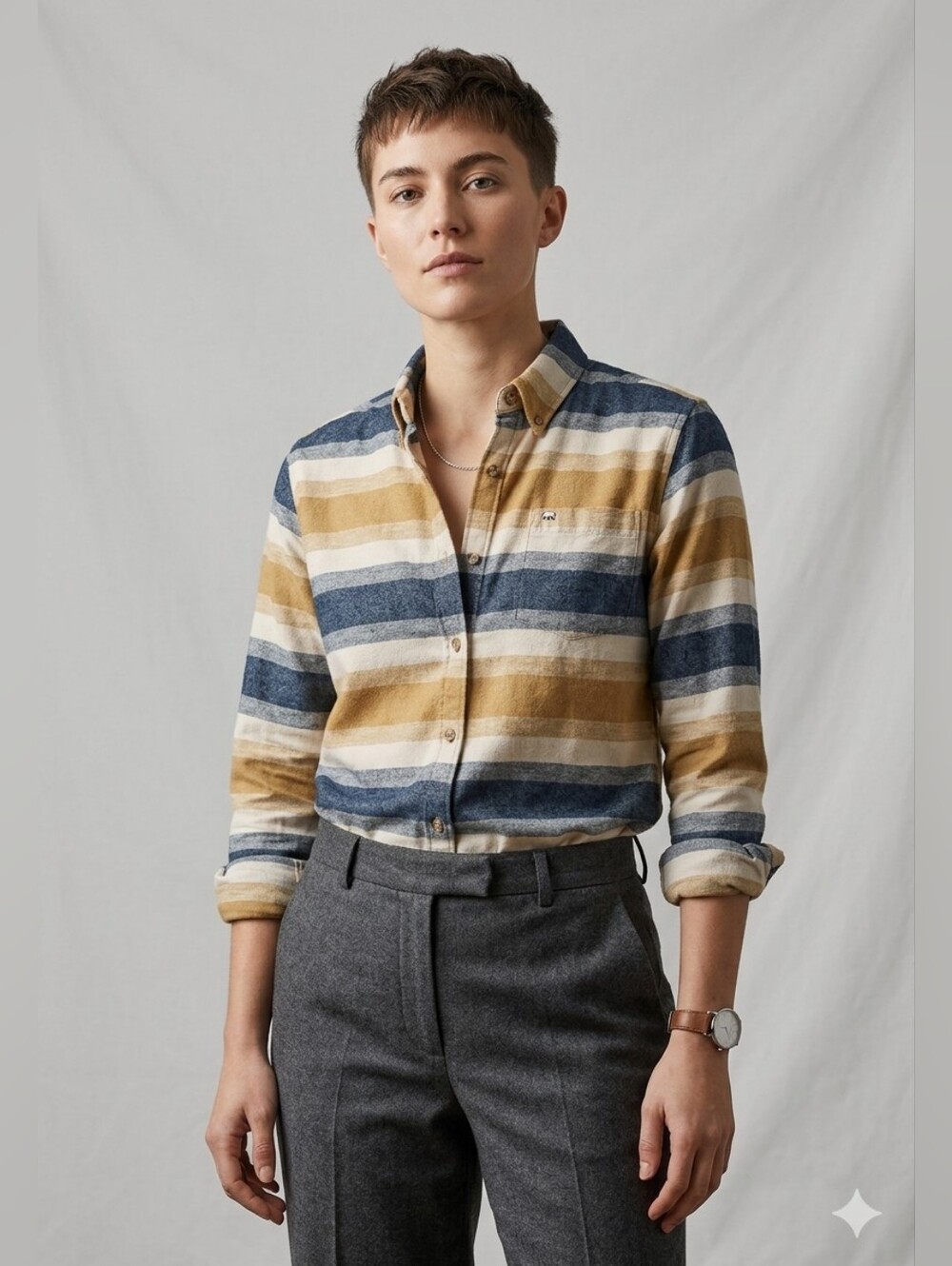Peau De Loup Beta Striped Cotton Flannel Shirt Button Down Unisex